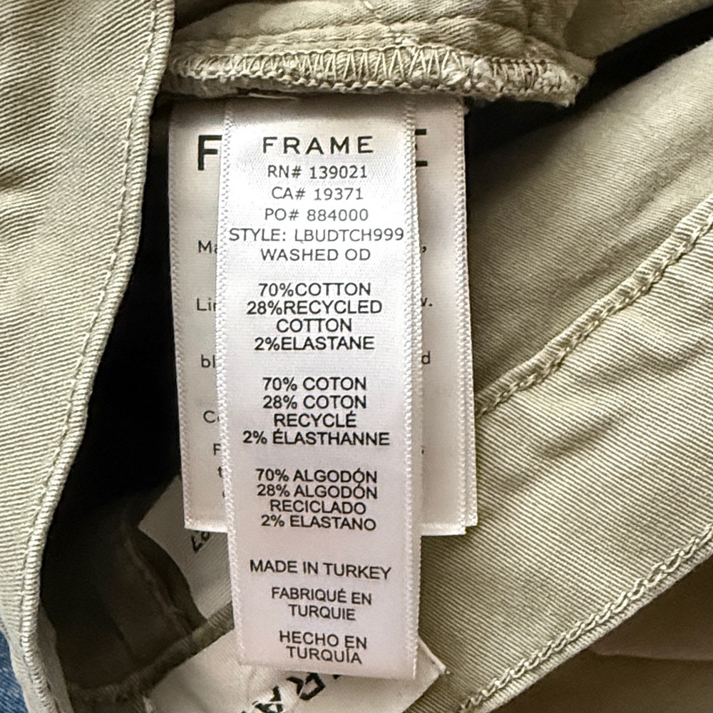 Frame Denim Khaki Green Pants with Coral and White Ribbon Accents - Picture 9 of 10